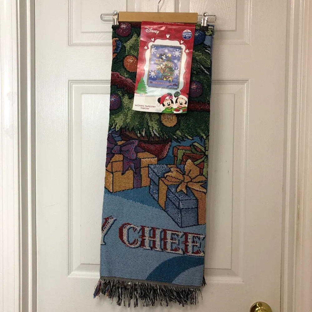 Disney Mickey Mouse Made USA Holiday Cheer Woven Tapestry Throw 48x60 Inch